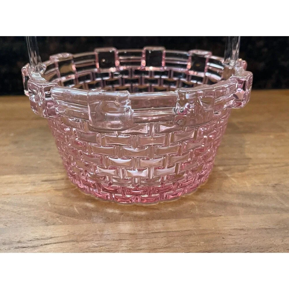 Vintage Pink Depression Glass Handled Basket